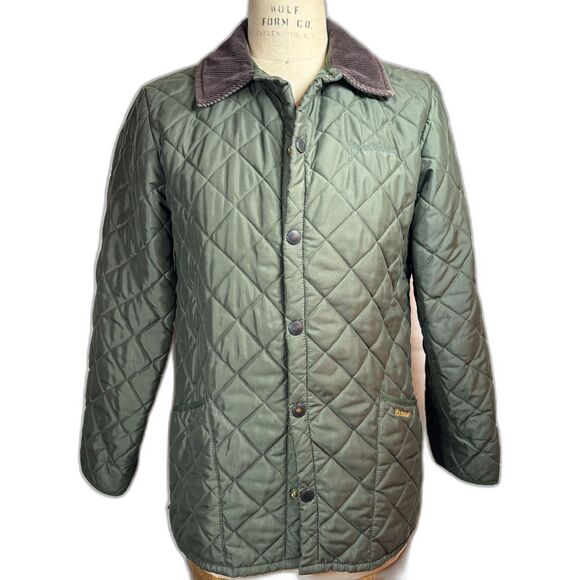 Barbour Eskdale Quilted Snap Jacket Mens Size S Green Corduroy Collar